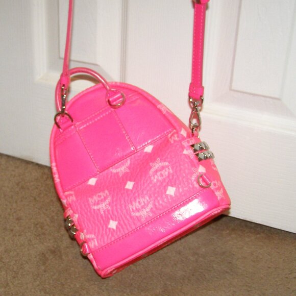 RARE Authentic MCM Neon Pink Mini backpack Crossbody bag - Picture 12 of 16
